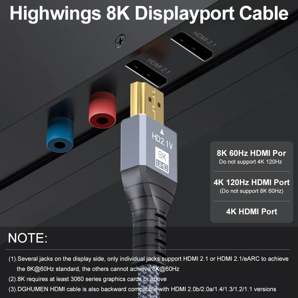 8K HDMI-Compatible Cable 4K@120Hz 8K@60Hz HDMI 2.1 Cable 48Gbps Adapter For RTX 3080 eARC HDR Video Cable PC Laptop TV box PS5