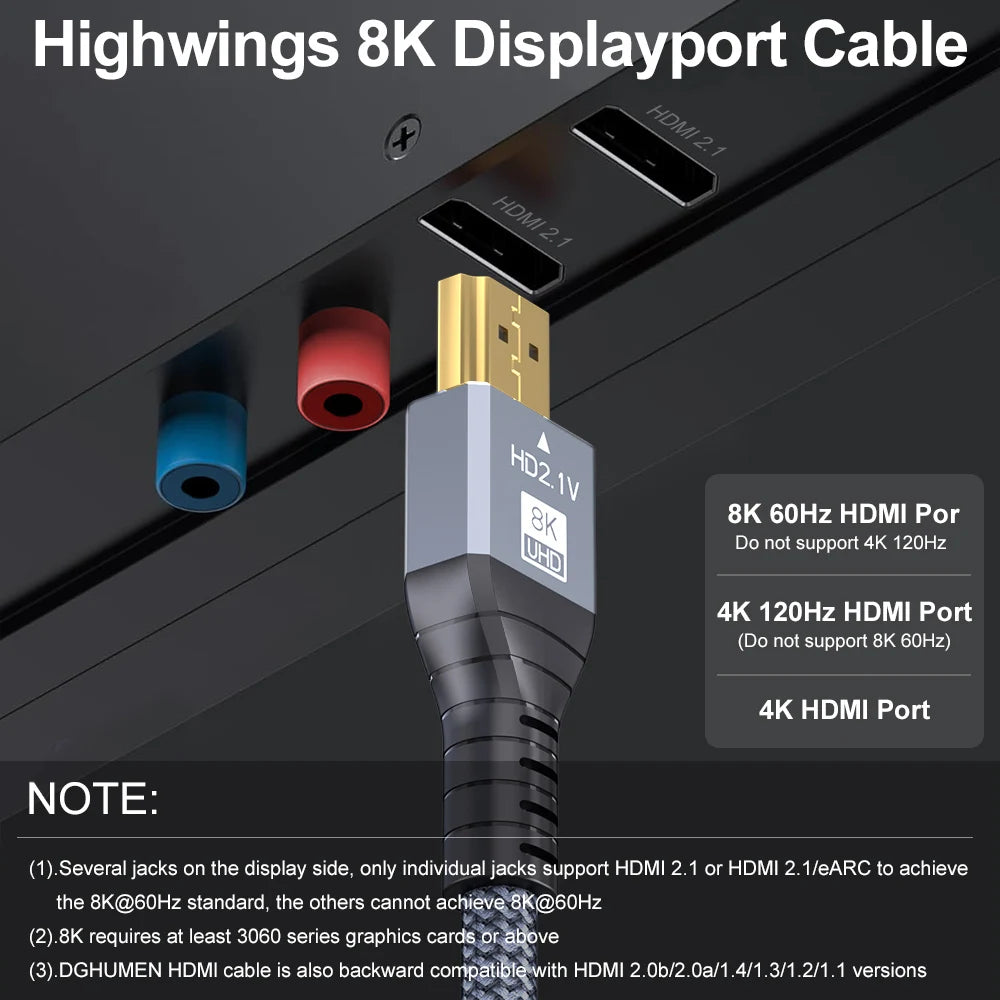 8K HDMI-Compatible Cable 4K@120Hz 8K@60Hz HDMI 2.1 Cable 48Gbps Adapter For RTX 3080 eARC HDR Video Cable PC Laptop TV box PS5