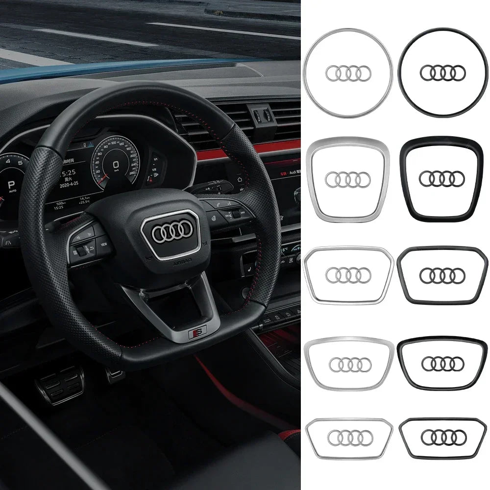 Audi Automobile Steering Wheel Logo Bright Frame Strip Electroplated Sticker Emblem For A3 A4 B8 8P B9 8V A5 A6 C7 A7 Q3 Q5 Q7