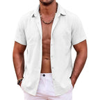 Mens Summer Hawaiian Short Sleeve Shirts Cotton Linen Lapel Tops Casual Breathable Beach and Gym Tees Plus Size for Men Tops