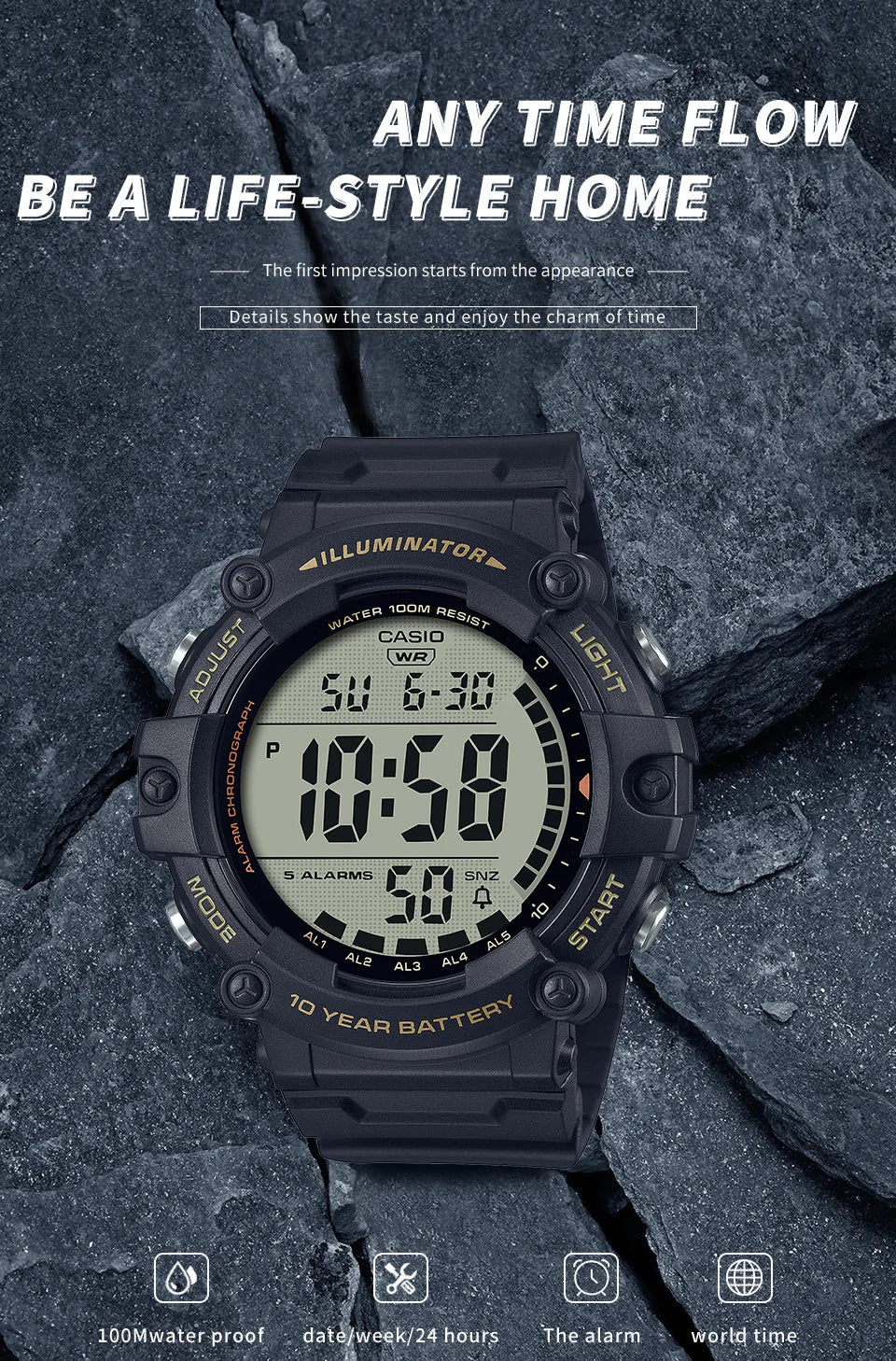 Casio Men's Large Dial Multi-Function Electronic Watch Simple Clear Display AE-1500WHX-1A/3A
