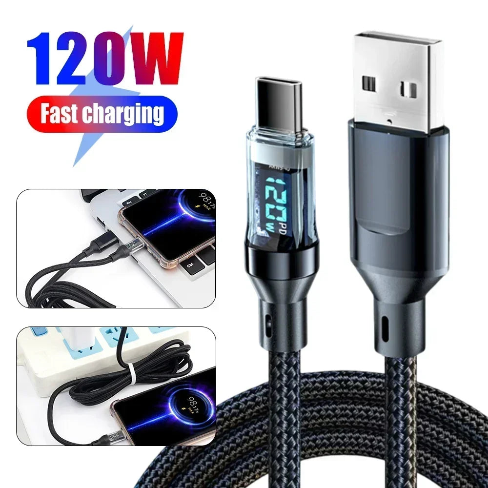 Cable de pantalla Digital USB C Dual de 120W PD Cable de carga rápida USB tipo C a tipo C para iPhone 15 Pro Max Plus Xiaomi Macbook iPad