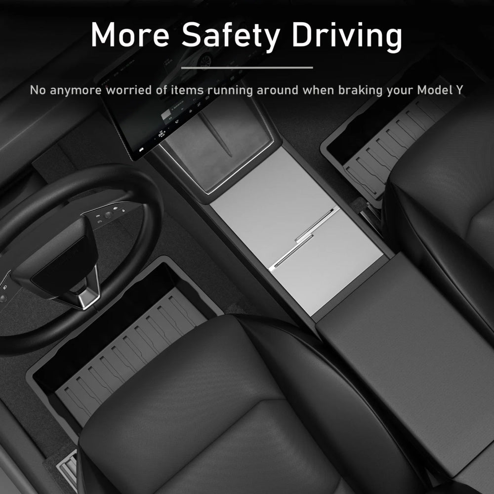 TPE Under Seat Storage Box For Tesla Model Y Juniper 2025 Center Console Organizer Bin Front Backseat Bag Trash Tray Accessories