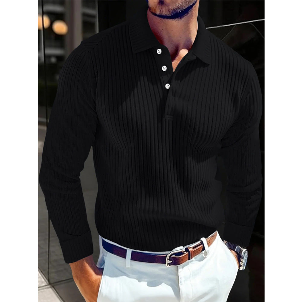 Spring New Light Luxury Light Business Mature Casual Men Sports Retro Style Striped Fashion Men Outdoor Long Sleeve POLO Shirt