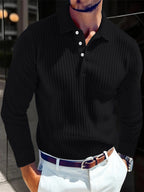 Spring New Light Luxury Light Business Mature Casual Men Sports Retro Style Striped Fashion Men Outdoor Long Sleeve POLO Shirt