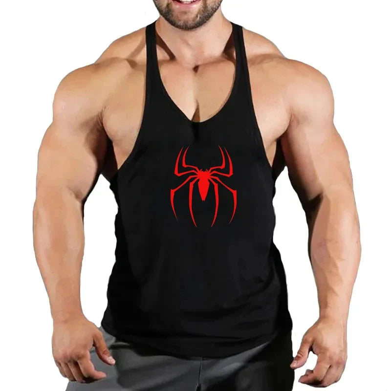 Mens Bodybuilding Faux Cotton Tank Top Gym Fitness Sports Sleeveless Top Skull Print Breathable Tank Top Mens Summer Tank Top