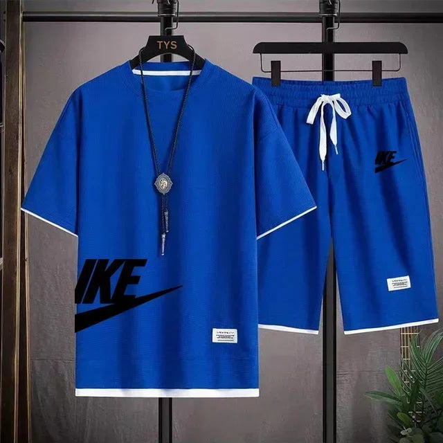 Fashionable, casual and trendy men's sportswear set, short-sleeved T-shirt and outdoor summer sports shorts set, new size M-3XL