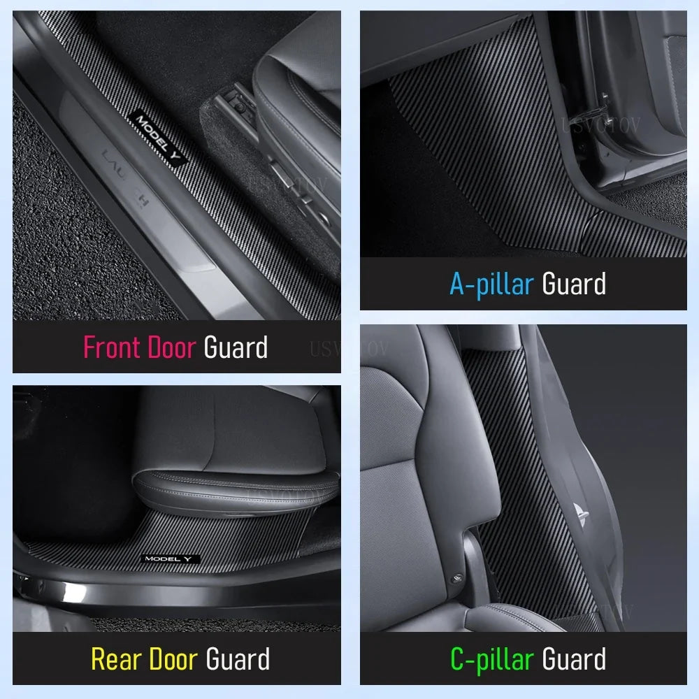 For Tesla Model Y Juniper 2025 2026 Front Rear Door Sill Guard Anti Scratch Dirt Resistant Threshold Strips Interior Accessories