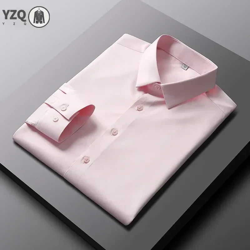 Camisa de color sólido de manga larga informal y de moda para hombre Top de negocios sin planchar y resistente a las arrugas
