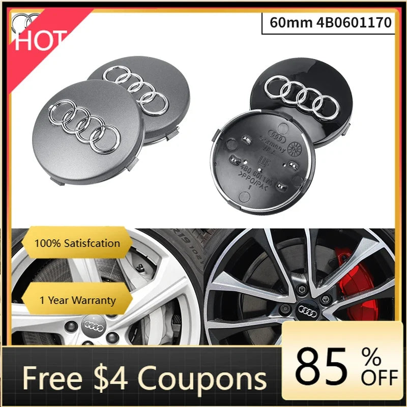 For Audi 4pcs 60mm Car Styling Audi Wheel Center Cap Emblem Hub Covers Badge For Audi B5 B6 B7 B8 B9 D3 Q3 Q5 Q7 TT A1 A3 A4 A5
