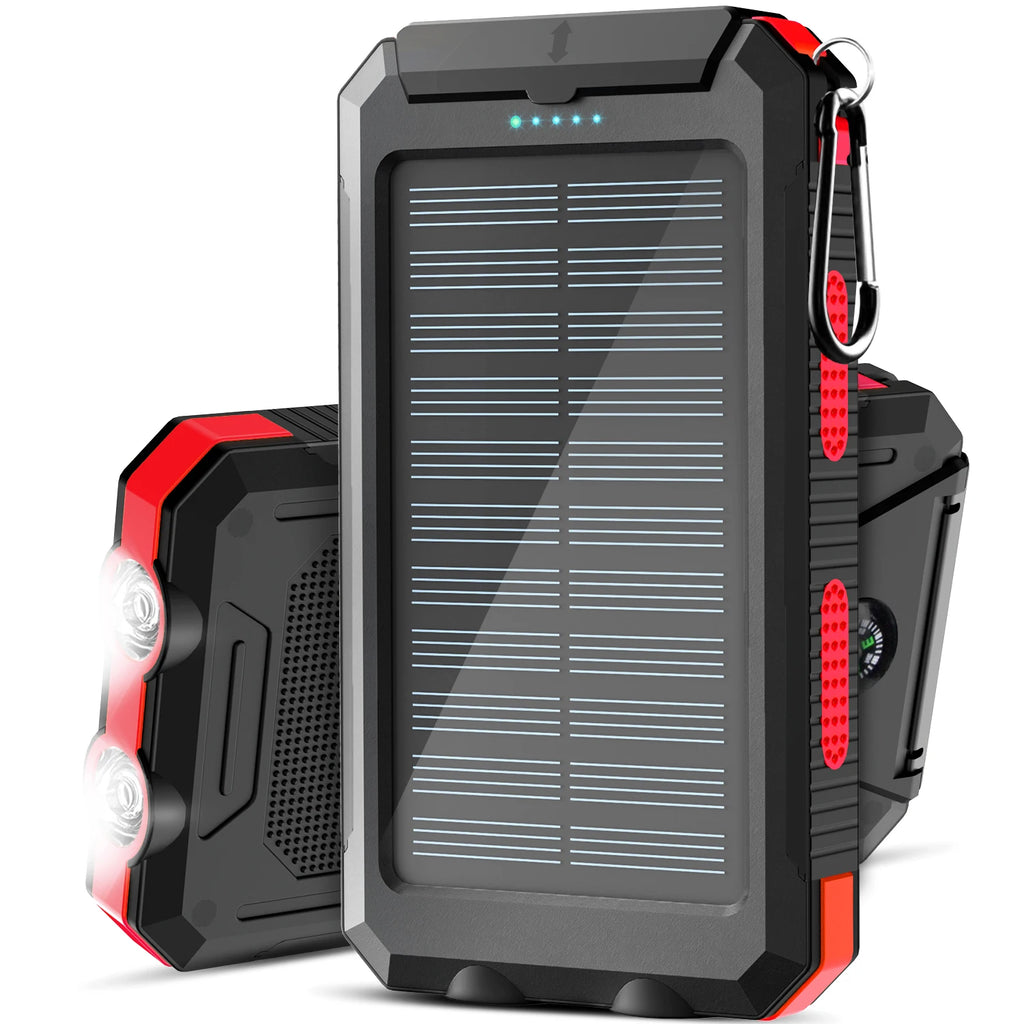 Banco de energía solar de 38800 mAh con cable incorporado, fuente de alimentación móvil universal liviana y de gran capacidad para teléfonos móviles