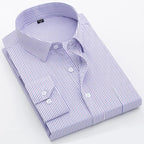 Men's long-sleeved shirt loose version flat hem striped business formal middle-aged and elderly straight shirt