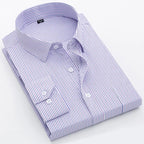 Men's long-sleeved shirt loose version flat hem striped business formal middle-aged and elderly straight shirt