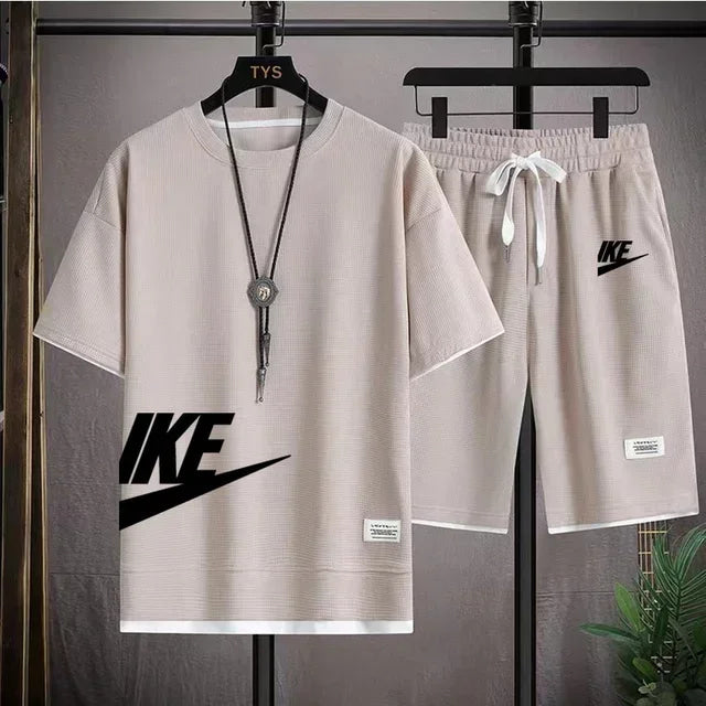 Fashionable, casual and trendy men's sportswear set, short-sleeved T-shirt and outdoor summer sports shorts set, new size M-3XL