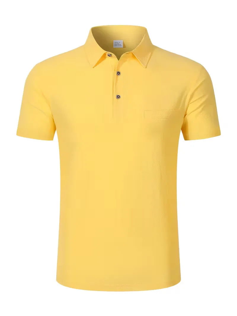 Men's Linen Blend Short Sleeve Polo Shirt Button Placket Chest Patch Breathable Casual Golf Business Work Daily Tops for Men