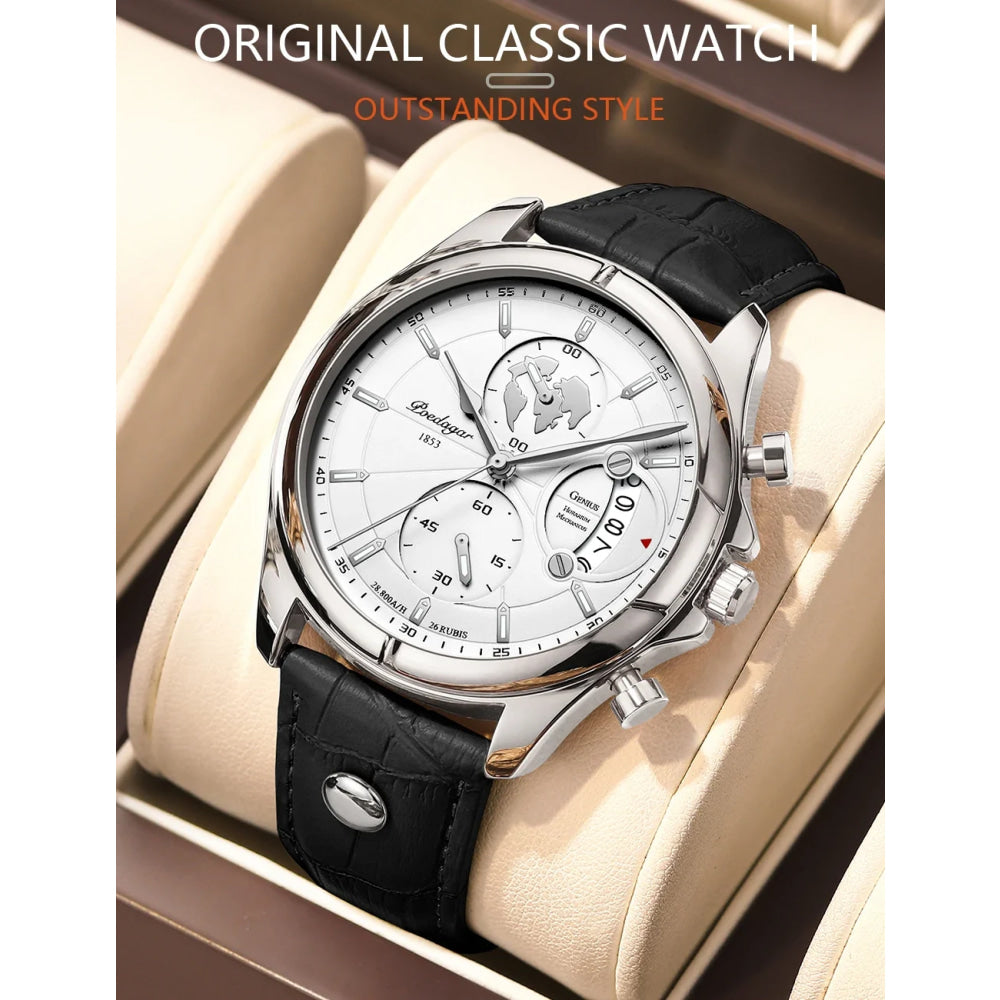 POEDAGAR Luxury Man Wristwatch Chronograph Date Waterproof Leather Men Watch Casual Quartz Men's Watches Sports Male Clock Reloj