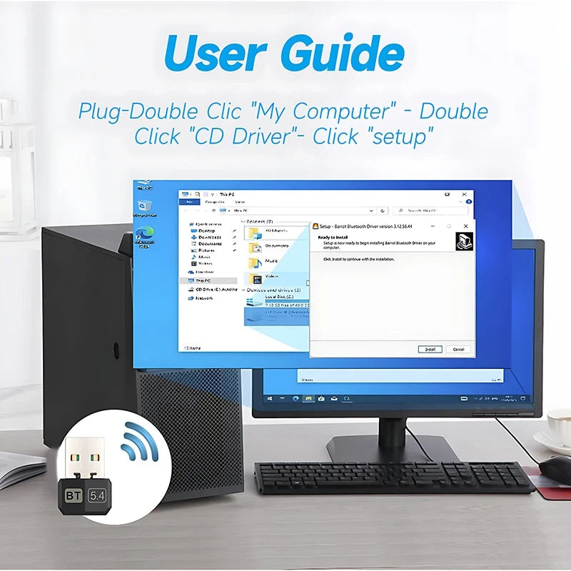 Upgrades Mini USB Bluetooth 5.4 Dongle Adapter WIreless Transmitter Receiver For PC/Laptop Driver Free For Win10/11 Driver Free