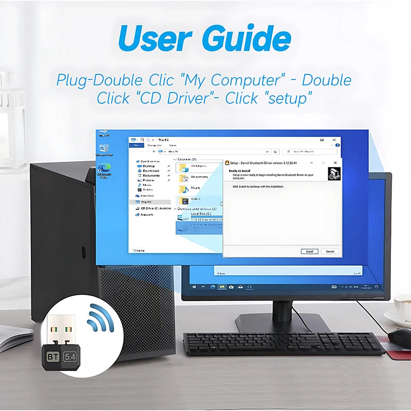 Upgrades Mini USB Bluetooth 5.4 Dongle Adapter WIreless Transmitter Receiver For PC/Laptop Driver Free For Win10/11 Driver Free