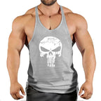 Mens Bodybuilding Faux Cotton Tank Top Gym Fitness Sports Sleeveless Top Skull Print Breathable Tank Top Mens Summer Tank Top