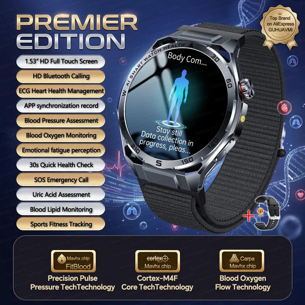 2026 New ECG AI Health Smartwatch for Men 1.53"AMOLED BP/Heart Rate Monitor BT Call IP68 Waterproof Smart Watch for Android IOS