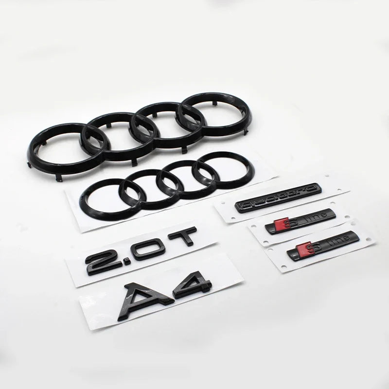 For Audi A4 2008-2017 4Ring Logo Black Car Hood Front Grill Rear Trunk Emblem Stickers A4 Mark Quarrto Sline Emblem Accessories