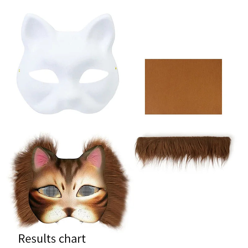 Conjunto de máscara Therian, máscara en blanco, media cara, Animal dibujado a mano, máscara de gato y zorro, grafiti hecho a mano, media máscara facial, regalos de fiesta de Navidad