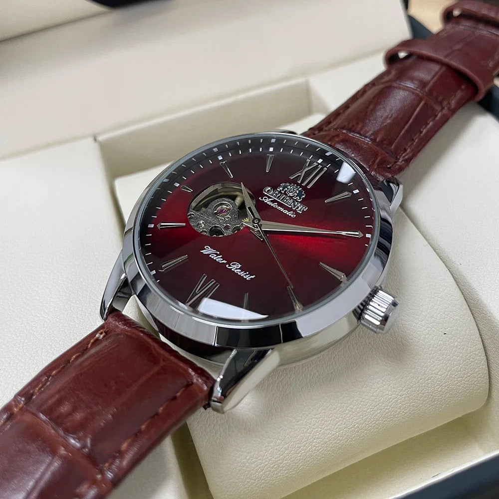 Orient Men's Automatic Open Heart Watch Blue Dial Stainless Steel Band Casual Dress Wristwatch 30M Water Resistant Fashion Watch