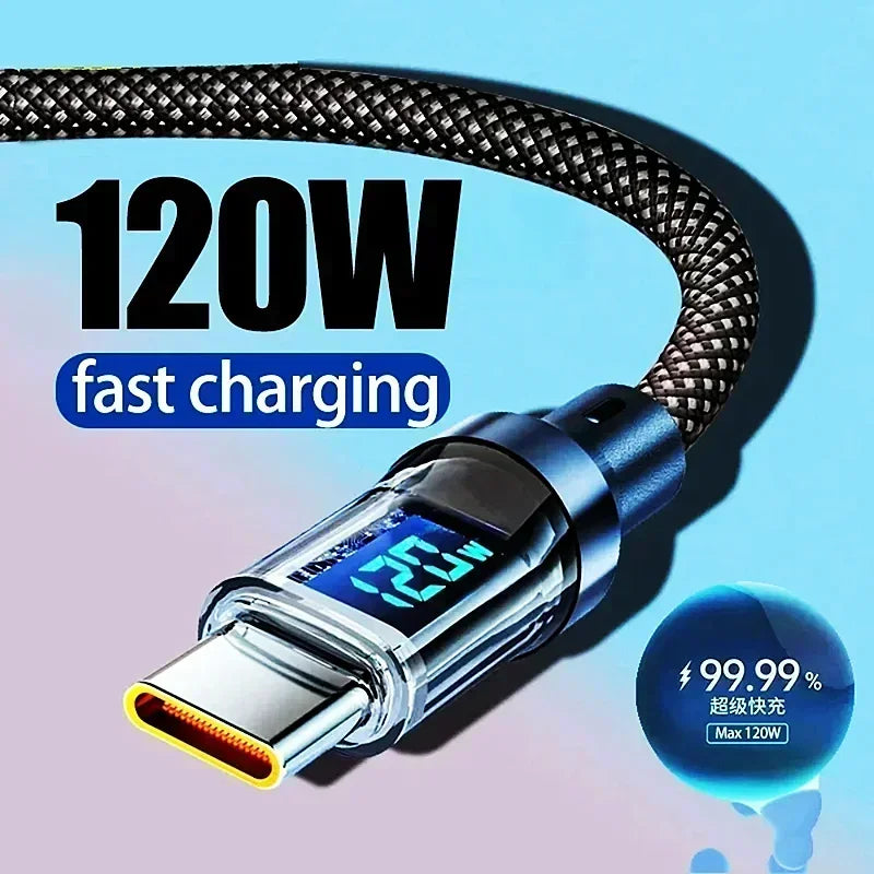 Cable de pantalla Digital USB C Dual de 120W PD Cable de carga rápida USB tipo C a tipo C para iPhone 15 Pro Max Plus Xiaomi Macbook iPad