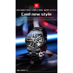OLEVS Mens Watch Quartz Watch Original Rotatable Wheel Hub Dial Fashion Trend Waterproof Luminous Stainless Steel Reloj 9937