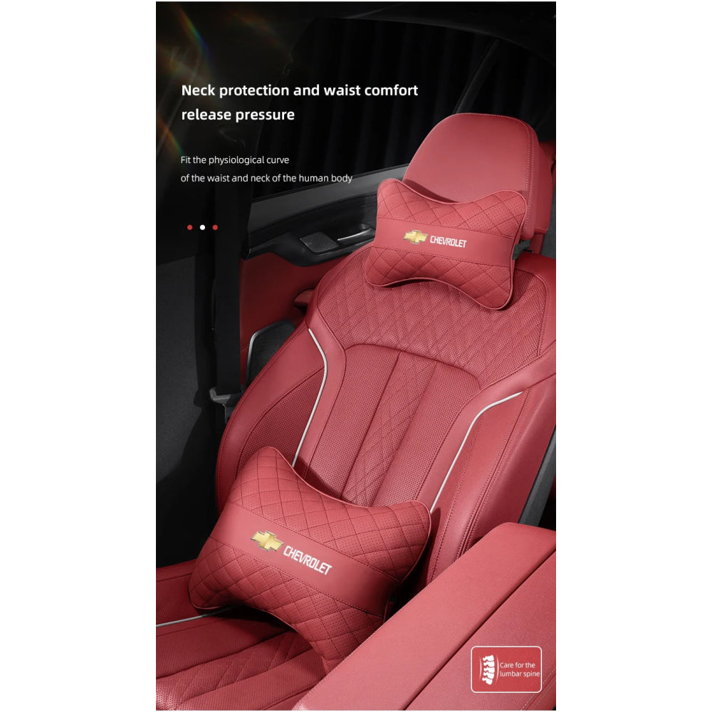 Nappa Leather Car Headrest Neck Pillow Waist Cushioning For Chevrolet Spark Captiva Cruze Malibu Equinox Trax Camaro Blazer