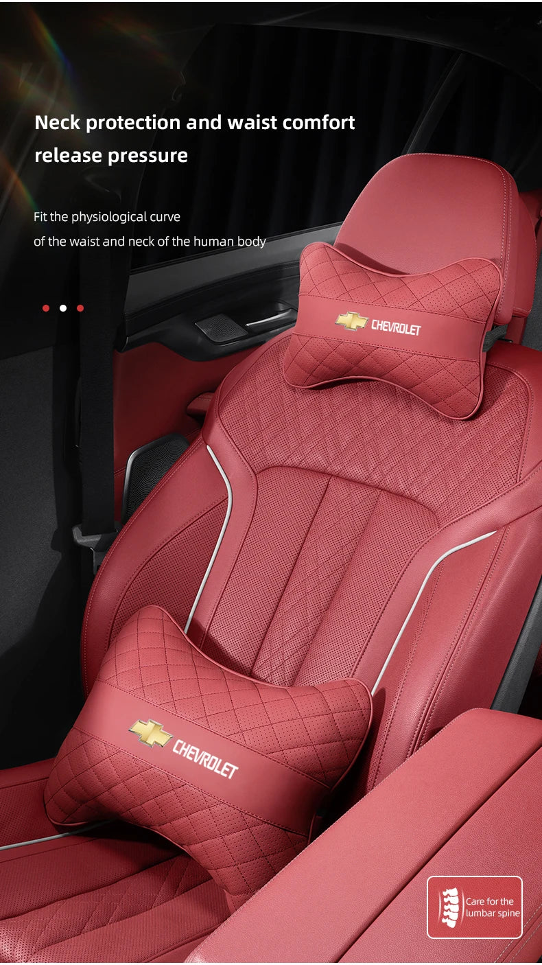 Nappa Leather Car Headrest Neck Pillow Waist Cushioning For Chevrolet Spark Captiva Cruze Malibu Equinox Trax Camaro Blazer