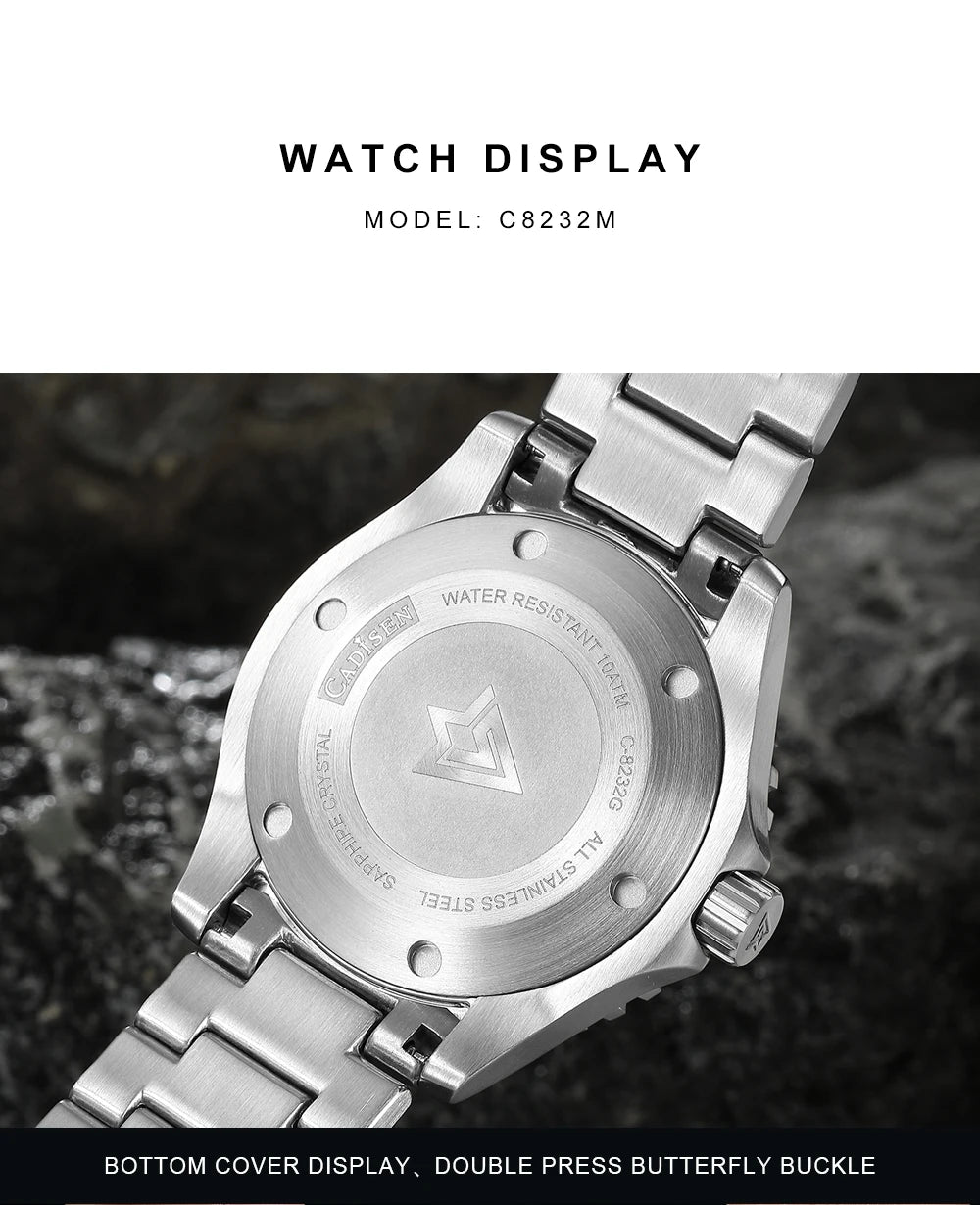 CADISEN AQUA DIVER New Brand Luxury Men Watches Automatic Watch Japan MIYOTA 8215 100M Waterproof Luminous Mechanical Wristwatch