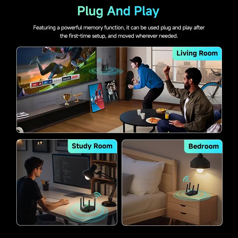 Repetidor WiFi de doble banda 5G AC1200, extensor de señal inalámbrico de 1200M, enrutador/repetidor/enrutador amplificador WiFi AP de 2,4G/5Ghz para el hogar