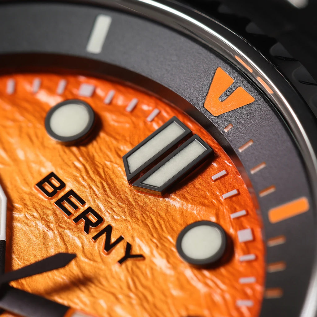 BERNY Automatic Diver Watch for Men Top Luxury Sapphire 316L Steel Blue Dial 200M Waterproof Mechanical Diving Men's Watches