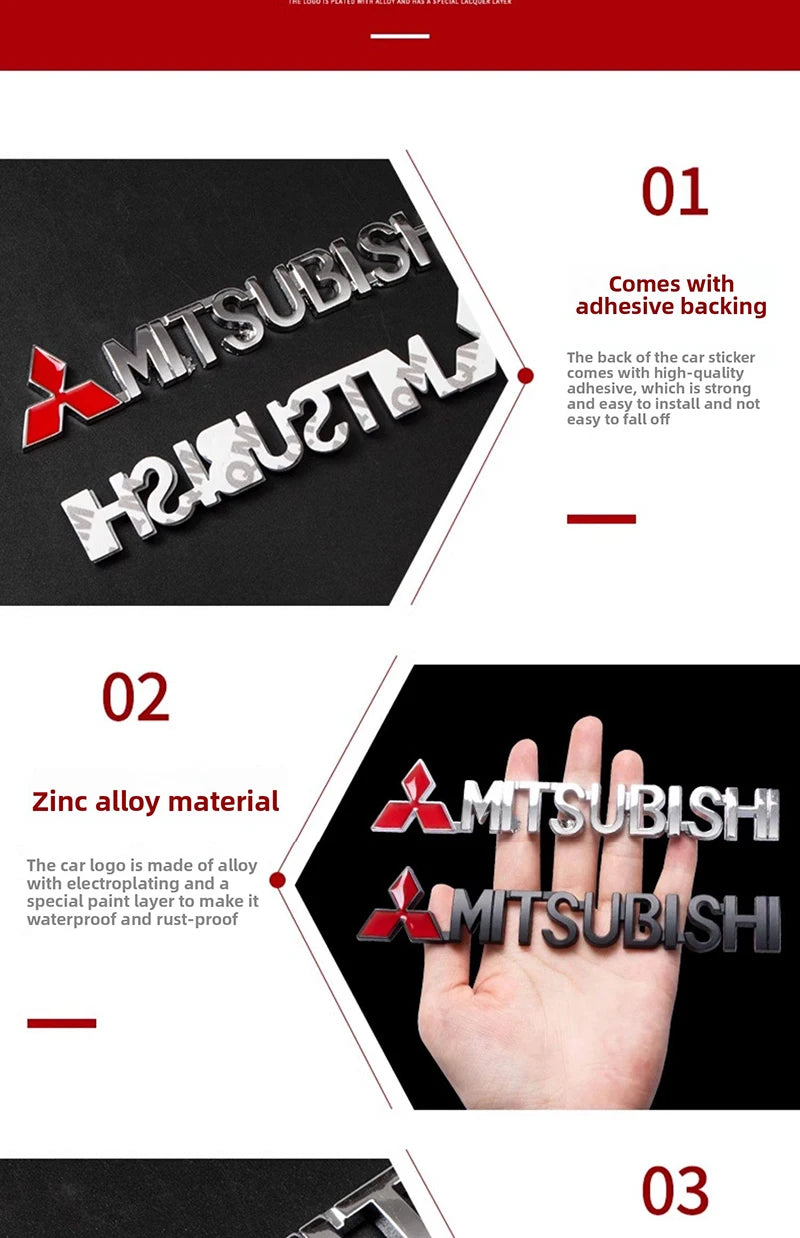 For Mitsubishi Outlander Eclipse Pajero Lancer EVO ASX Triton Attrage Ralliart Delica Car Metal Logo Badge Emblem Sticker