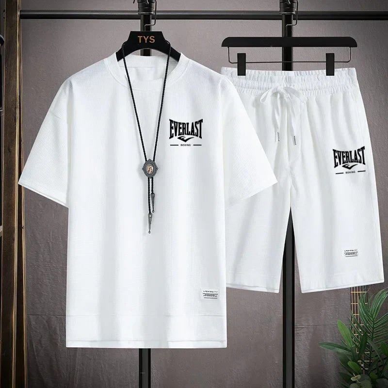 2026 Men's summer suit high quality round neck men's T-shirt 2 pieces shorts running quick dry leisure quick dry.
