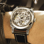 A MEN'S Black Zinc Alloy Business Style Luminous Carved Fully Automatic Tourbillon Hollow Mechanical Watch