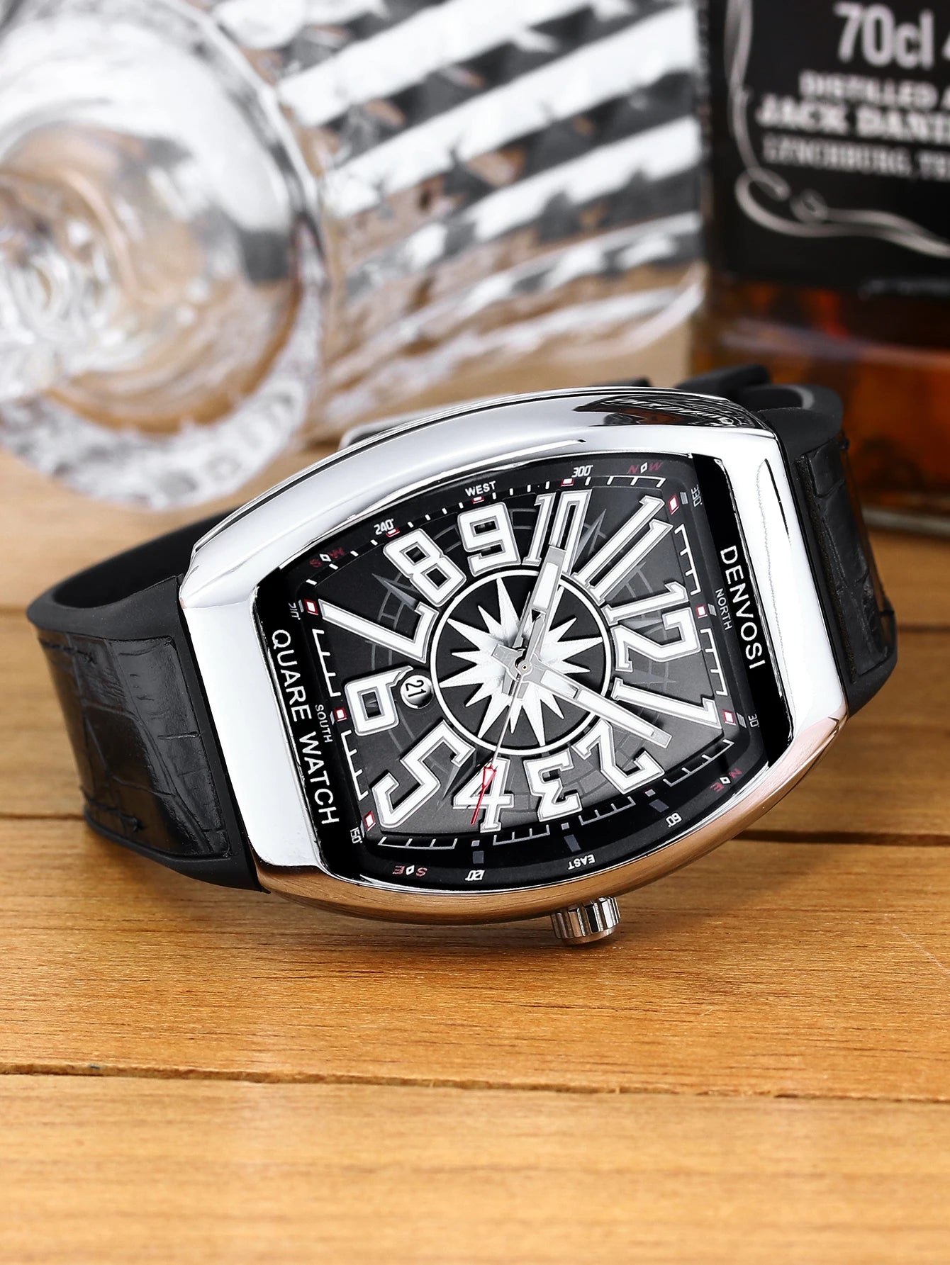 DENVOSI Men's Barrel shaped Watch, Luxury Fluorescent Silicone Strap, Men's Fashion, Leisure, Sports Quartz Watch