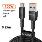 Toocki 6A Cable USB a tipo C para Huawei Xiaomi PD 100W cargador de carga rápida Cable de datos USB C carga rápida para Samsung Oneplus