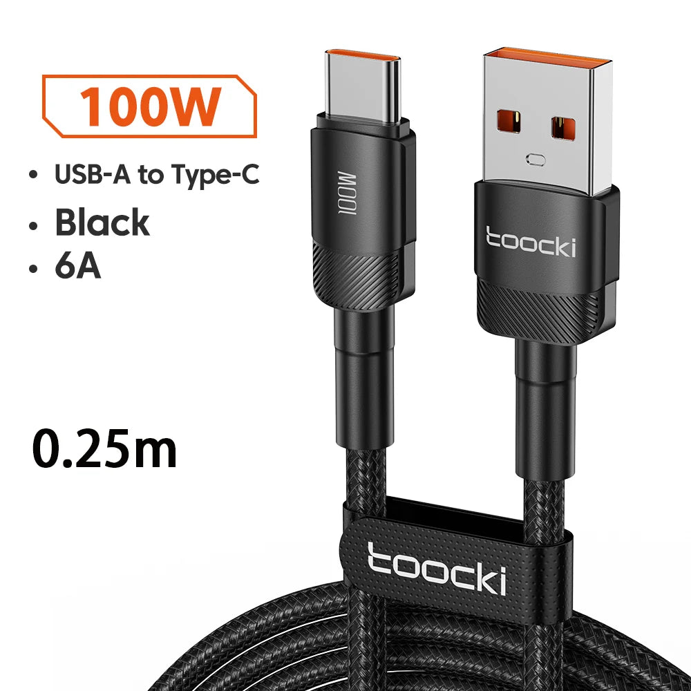 Toocki 6A Cable USB a tipo C para Huawei Xiaomi PD 100W cargador de carga rápida Cable de datos USB C carga rápida para Samsung Oneplus