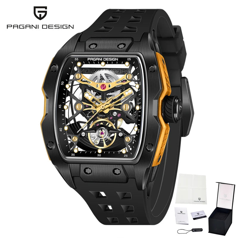 PAGANI DESIGN-reloj mecánico automático para hombre, barril de vino, tienda, estilo Venom, resistente al agua, lente de zafiro de goma, hueco