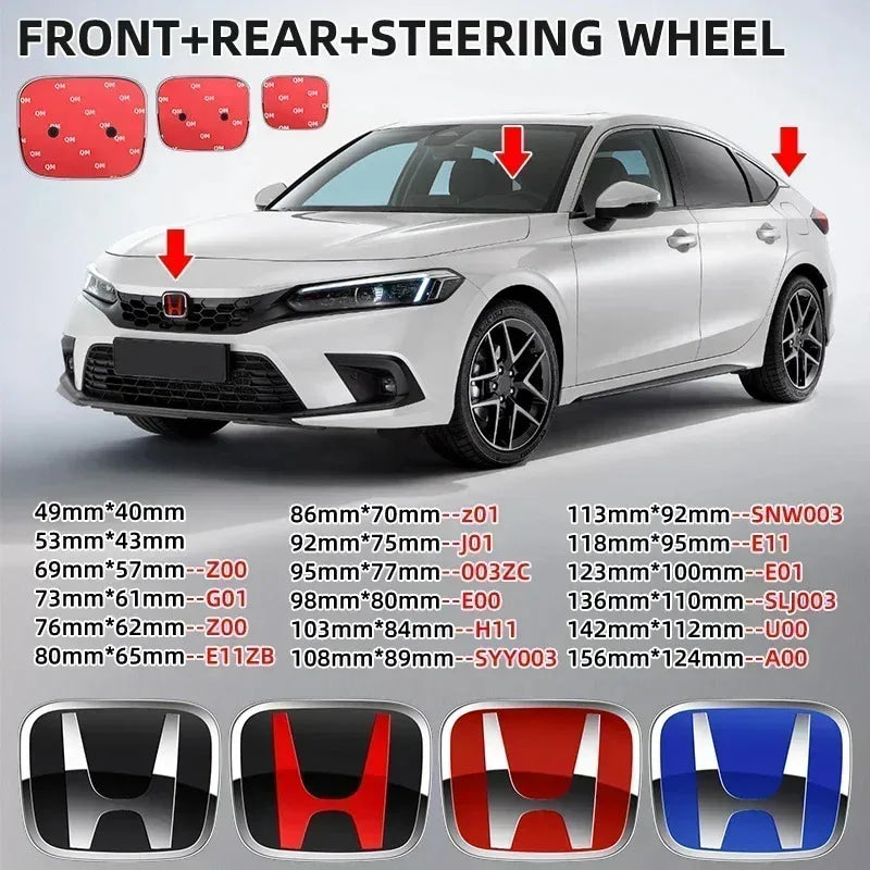 Car Hood Front Grill Rear Trunk H Emblem Logo Sticker For Honda Civic Fit Jazz Accord CRV HRV City Odyssey Passport Pilot Vezel
