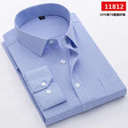 Men's long-sleeved shirt loose version flat hem striped business formal middle-aged and elderly straight shirt