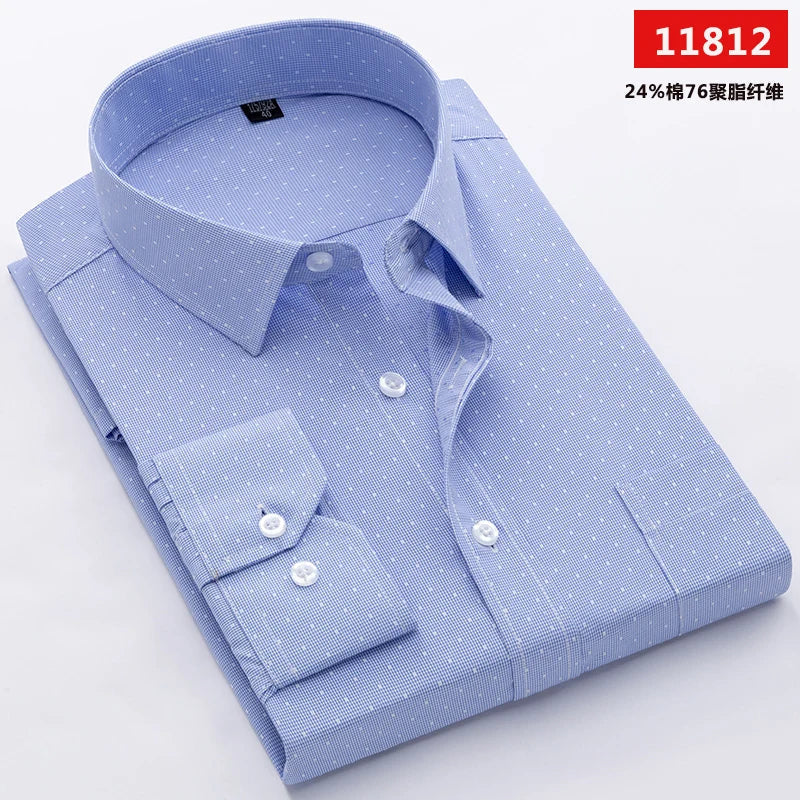 Men's long-sleeved shirt loose version flat hem striped business formal middle-aged and elderly straight shirt