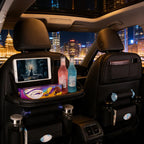 Organizador de Asiento Trasero de Coche, Bandeja Plegable de Cuero PU con Bolsillos de Almacenamiento y Protectores de Patadas - Accesorios Interiores para Vehículos