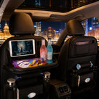 Organizador de Asiento Trasero de Coche, Bandeja Plegable de Cuero PU con Bolsillos de Almacenamiento y Protectores de Patadas - Accesorios Interiores para Vehículos