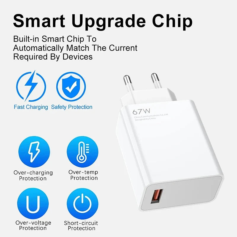 Cargador de pared ultrarrápido para Xiaomi, Cable USB tipo C, 6A, 67W, UE, 11, 12 Lite, 13T, Redmi Note 10, 11T, 12T, 13, POCO F4, F5, X4, X5 Pro, 1m, 2m
