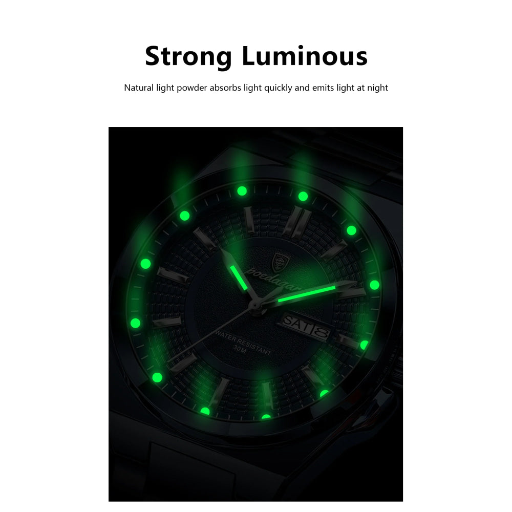 POEDAGAR Sport Original Men Clock Quartz Date Week Luxury Man Wristwatch Waterproof Luminous Stainless Steel Men's Watches Reloj