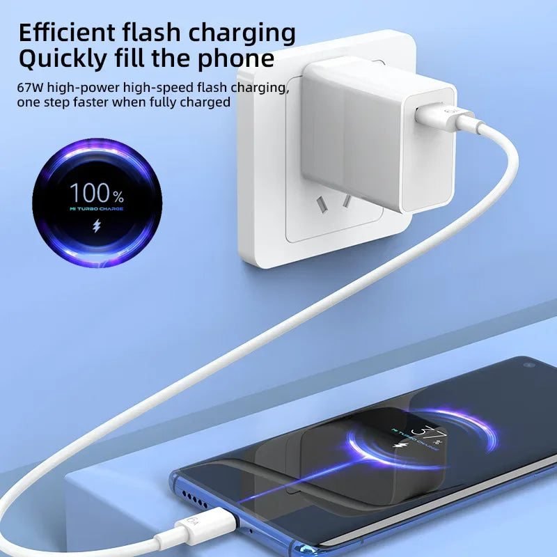 Cargador de pared ultrarrápido para Xiaomi, Cable USB tipo C, 6A, 67W, UE, 11, 12 Lite, 13T, Redmi Note 10, 11T, 12T, 13, POCO F4, F5, X4, X5 Pro, 1m, 2m