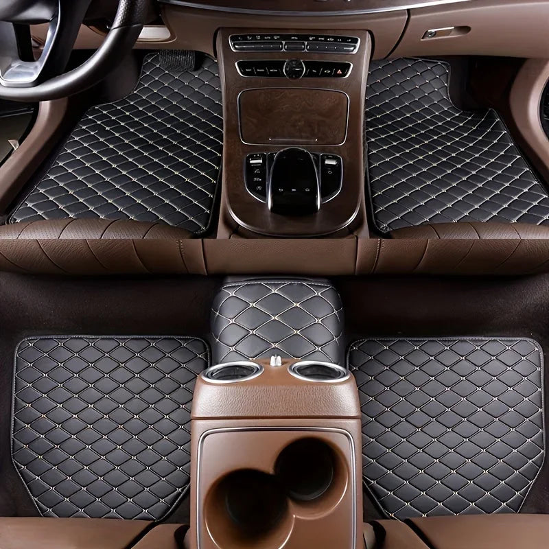 PU Leather Waterproof Universal Car Floor Mats 5Pcs Front & Rear Auto Foot Pad Protector Automobile Interior Carpet Set